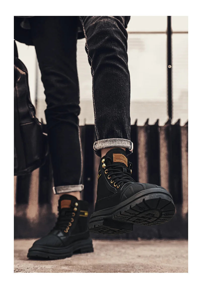 Luxury Men's High Top Ankle Boots Winter Motorcycle Boots Men Platform Safety Shoes Sneakers Work Boots for Men Tooling Booties