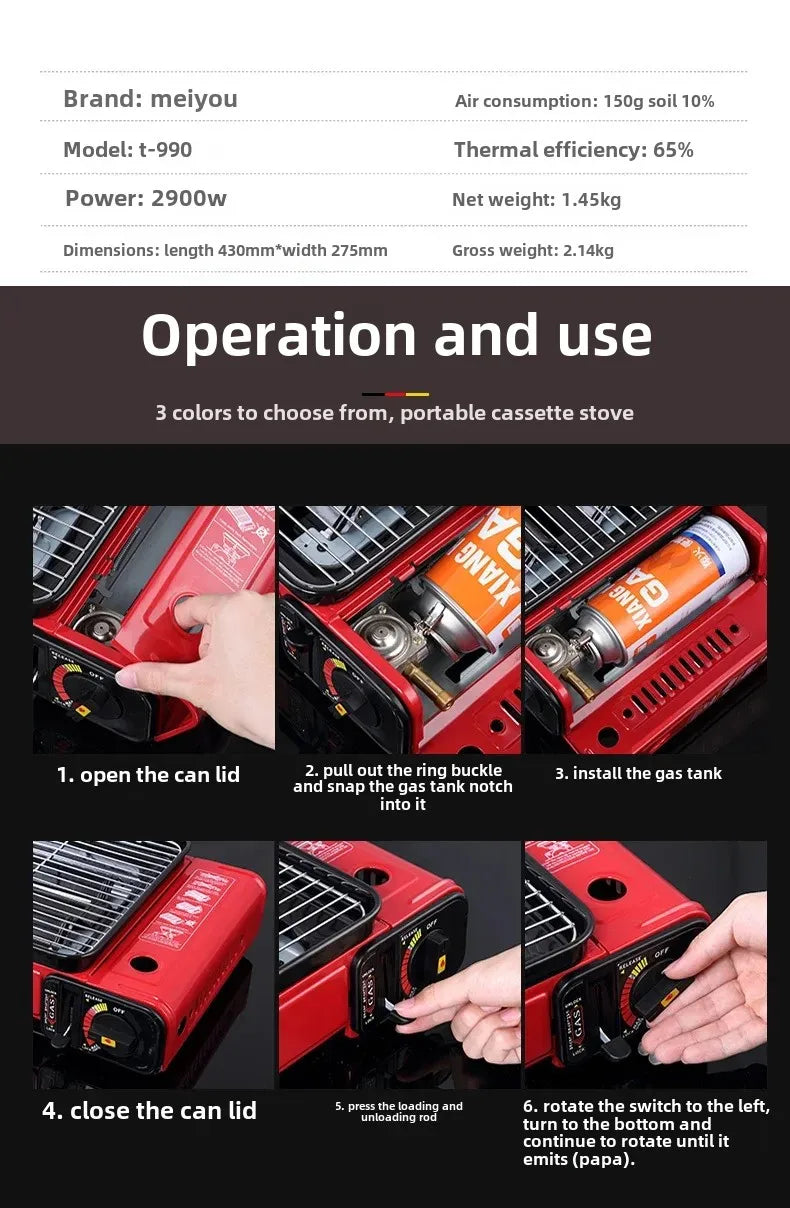 Portable Barbecue Stove, Smokeless Grill, Dual-Purpose Gas Oven for Outdoor Use, Compact Cooking Unit, Korean Style