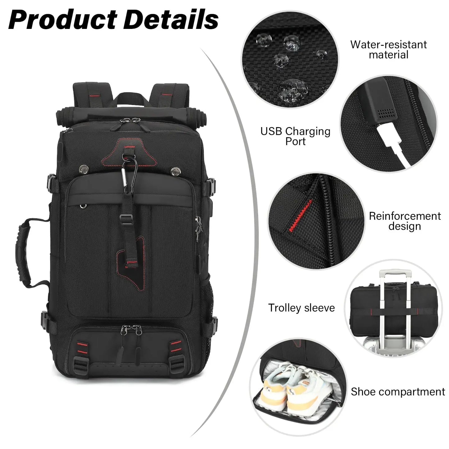 Travel Backpack Large Carry on Backpack Durable Convertible Duffle Bag Fit for 17 Inch Laptop with Shoe Compartment Wet Pocket
