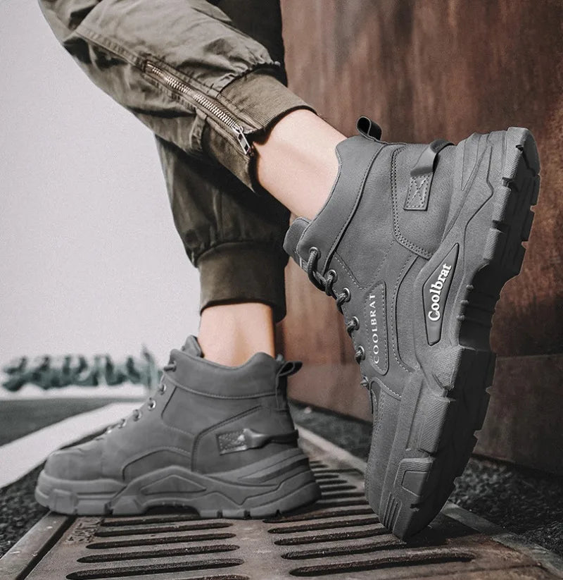 2024 Men's Boots Casual Shoes Winter Leather Designer Luxury Ankle Boots Platform Work Safety Shoe Sports Shoes Men's Boot Botas