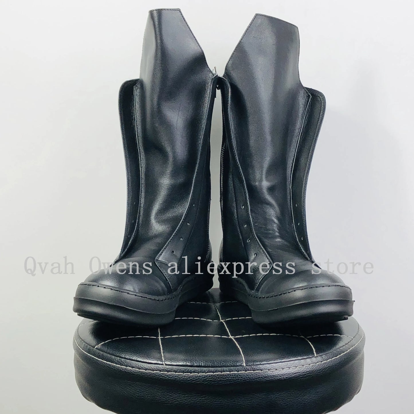 Men Casual High Top Boots Genuine Leather Luxury Trainers Lace Up Women Sneakers Zip High Street Autumn Flats Black Shoes