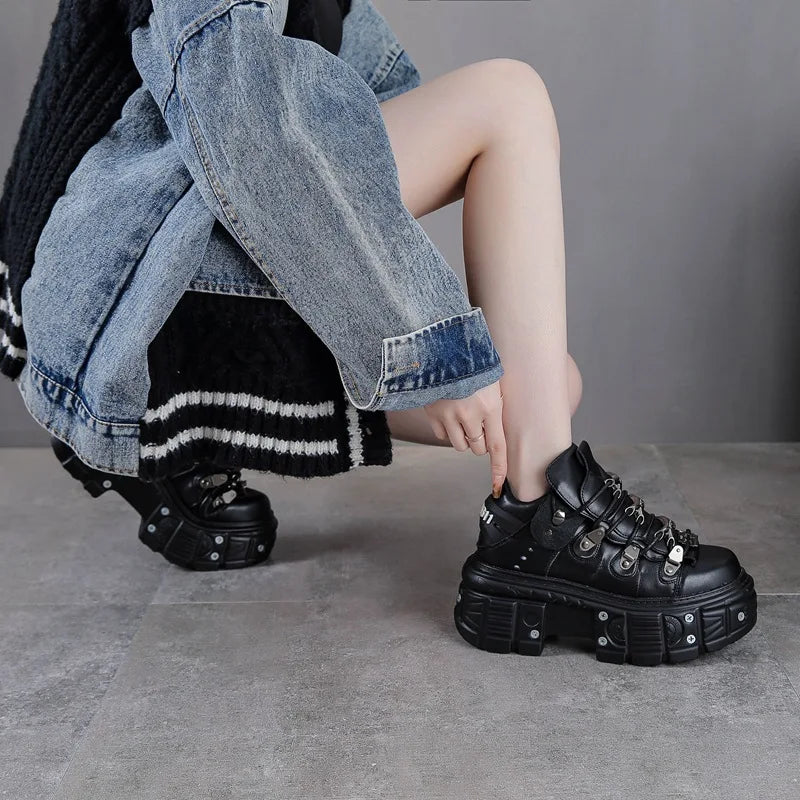 2025 New Black Dad Shoes 8cm Platform Women's Heavy Metal Personality Goth Punk Boots Men