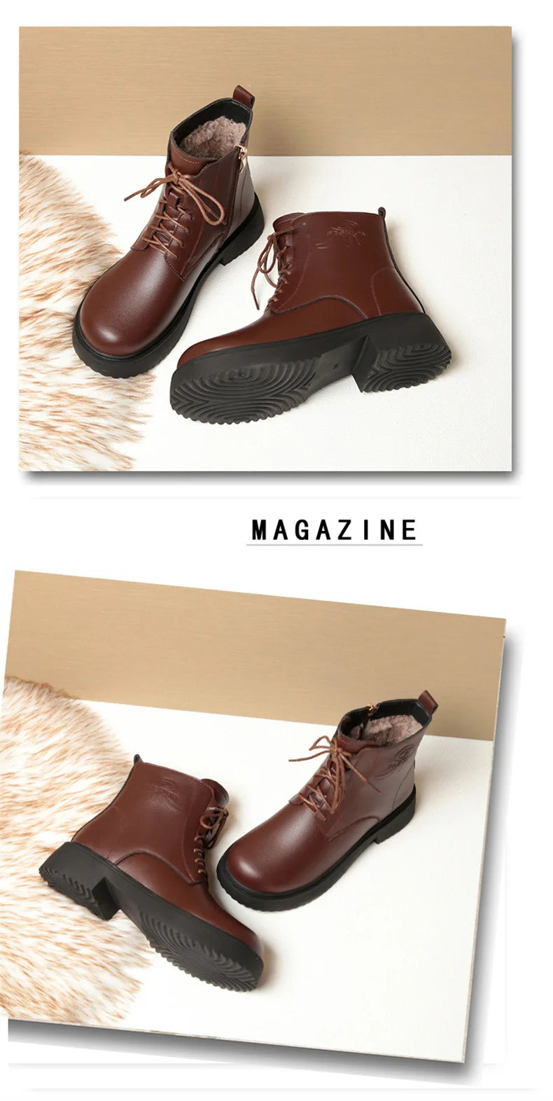 Women Winter Warm Velvet Ankle Boots Lace up Soft Leather Thick Bottom New Fashion Anti-slip Motorcycle Short Boots