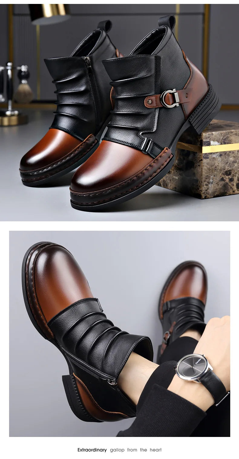 Autumn Winter Retro Ankle Boots for Men Fashion Casual Size Zipper Motorcycle Boots Man New Designer Warm Platform Shoes Male