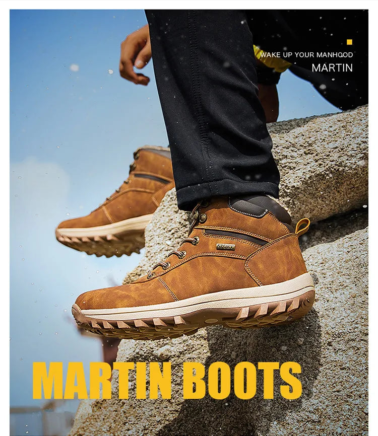 Winter Men Boots Waterproof Leather Plush Super Warm Snow Boots Men Sneakers Outdoor Hiking Boots Men Ankle Boots Big Size 38-48