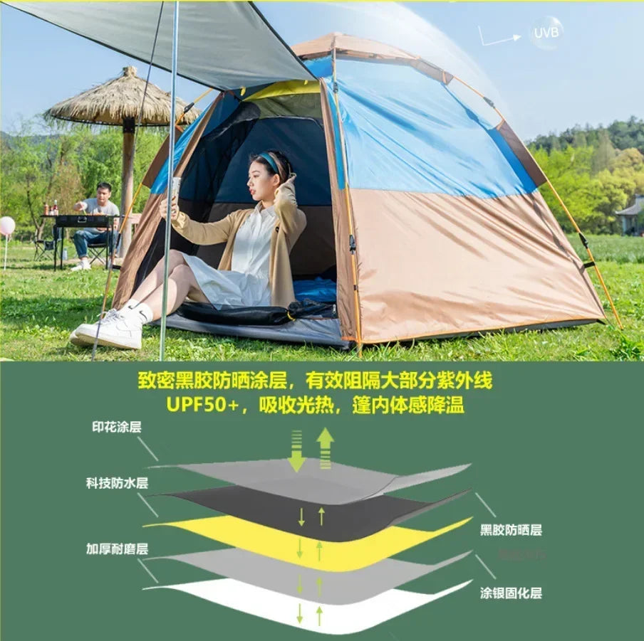 Fully Automatic Double Dec ker Hexagonal Tent for 3-4 People Camp ing Rain Proof Camping, Quick Opening Beach
