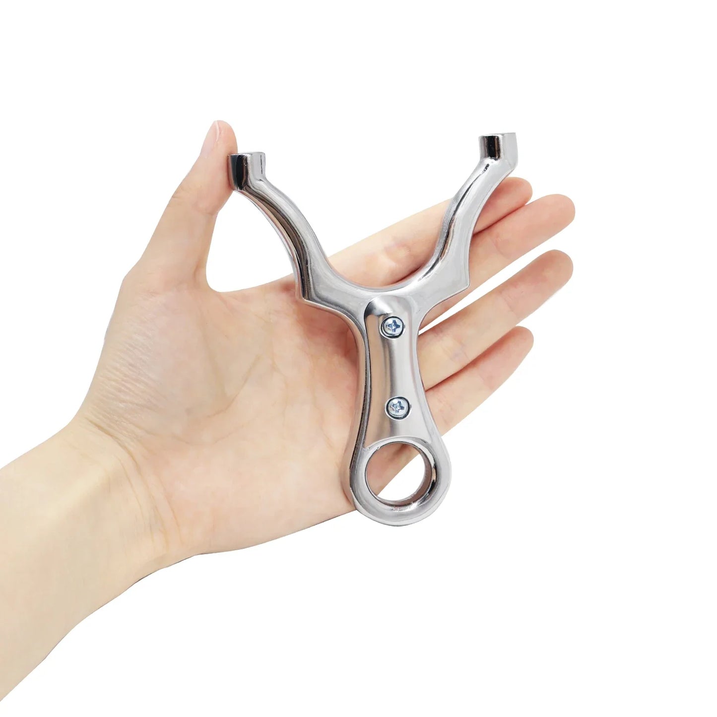 Silver Zinc Alloy Metal Slingshot High-quality Round Tube Rubber Band Elastic Launcher High-power Hunting Shooting Slingshot