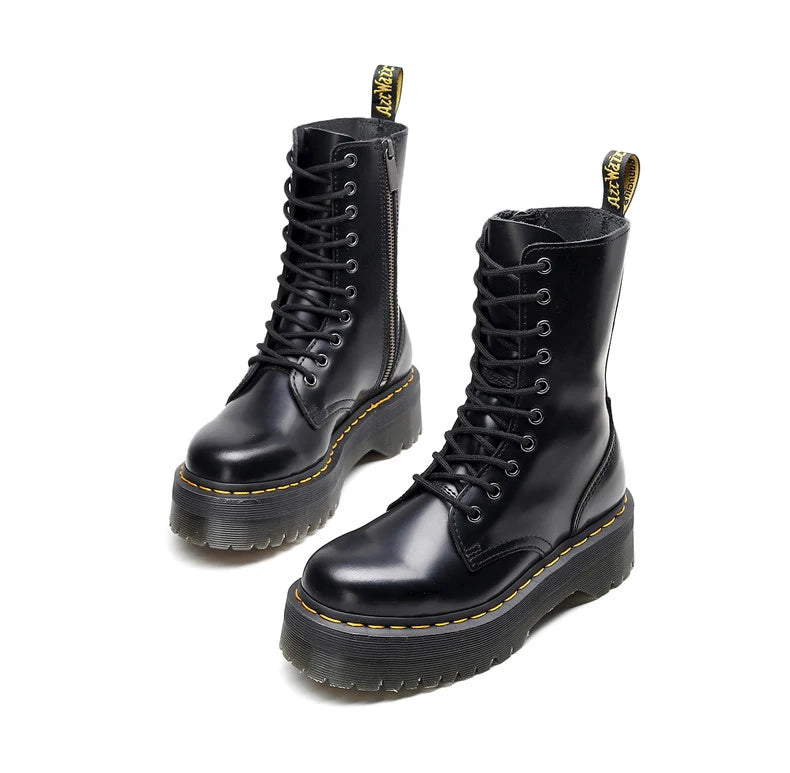 Women Boots Genuine Leather Platform Boots Motorcycle Designer Shoes Woman Zipper Optical Soles Fashion Sexy Punk Long Boots 39