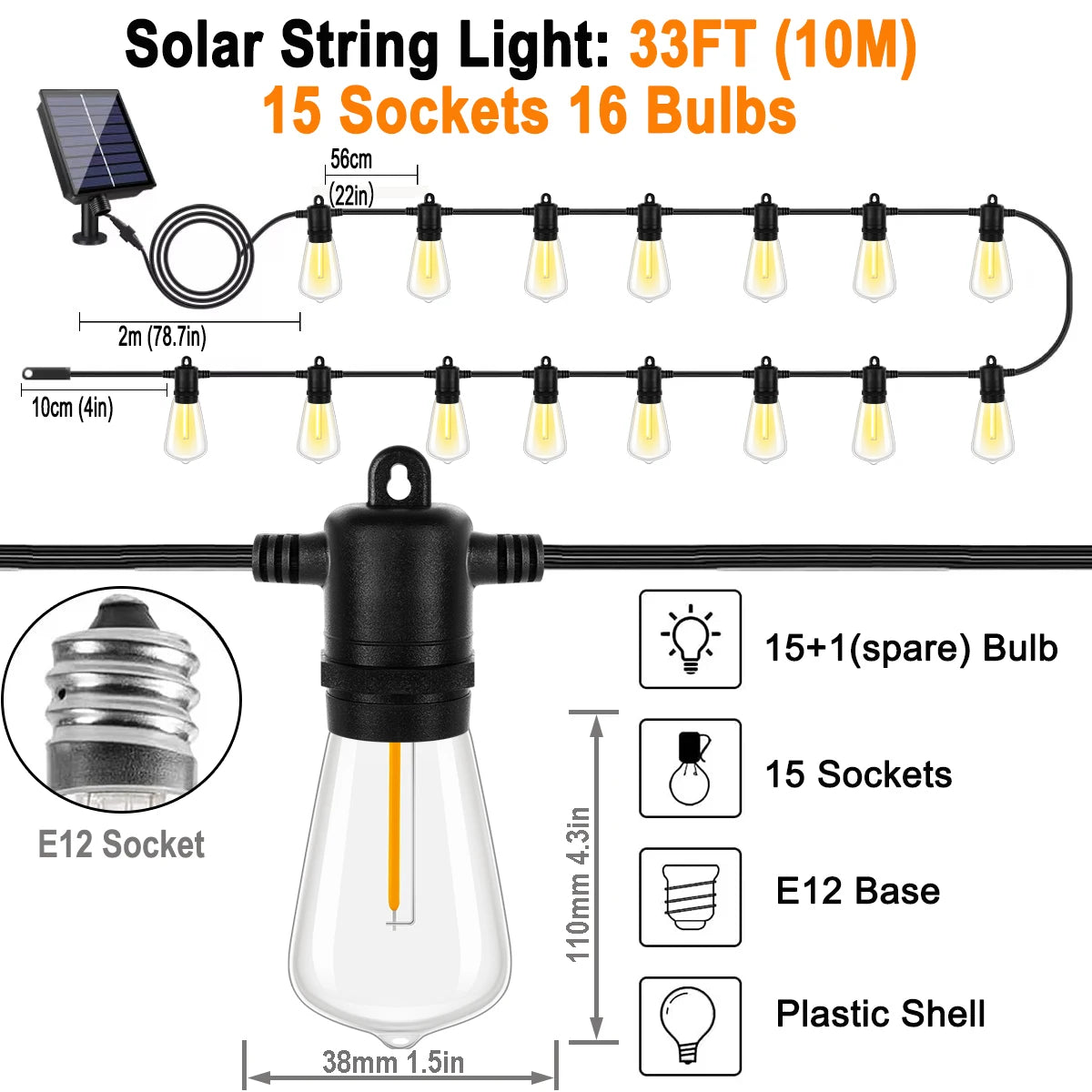 Waterproof Outdoor Solar Light Garden ST38 1200MAH LED Solar Lighting Garland Shatterproof 25ft 32ft Solar Street String Lights
