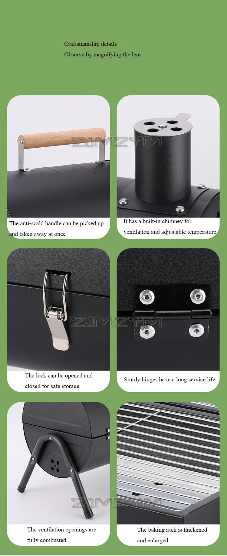 Double Sided Charcoal Grill Multi-Functional Portable Outdoor BBQ Grill Roasted Fried Chimney Stove For Cooking Camping Picnics