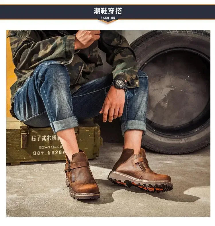 Retro leather boots for motorcycles durable men boots couple's short shoes motorcycle safety equipment motorcycle shoes