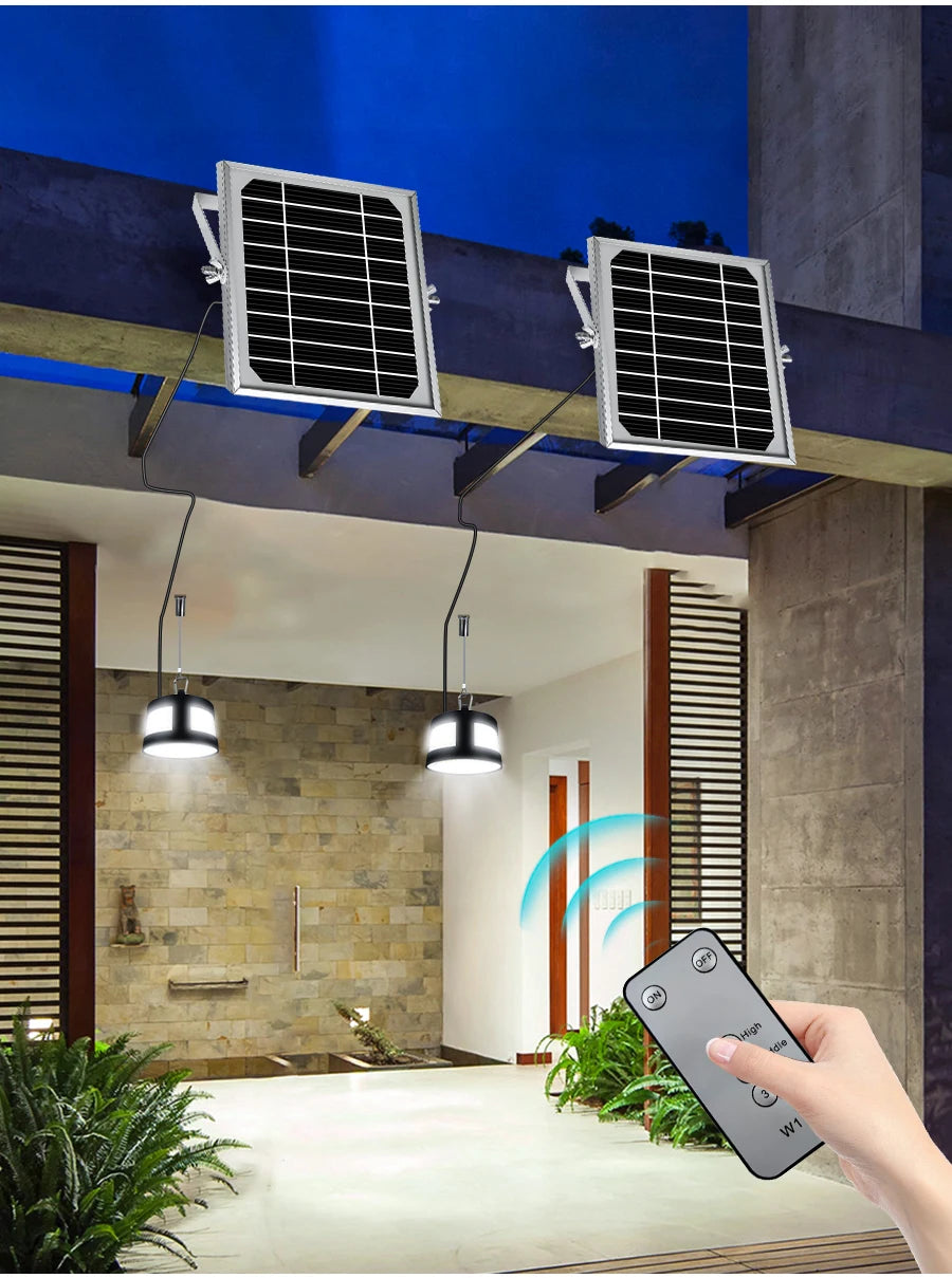 Solar Pendant Light with Motion Detector Outdoor 5M Cord Detached Indoor Waterproof Solar Shed Light for Garage Spotlights