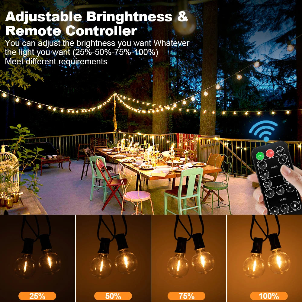 Outdoor Solar LED Garland Waterproof String Lights with Digital Display Remote Control 25-98ft Decorative Garden Lighting