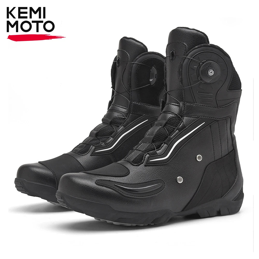 Motorcycle  Ankle Boots Racing Shoes Men Riding Durable Anti-Slip Grip Anti-kick protection Quick Lock moto Equipment Motorbike