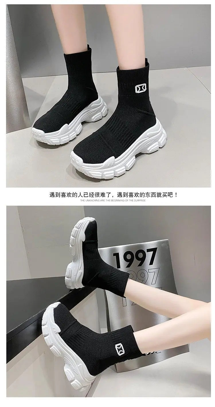 Women's Breathable 2025 Summer Autumn New Style Internet Hot Super Hot Knitted High-Top Casual Athletic Stretch Socks Boots