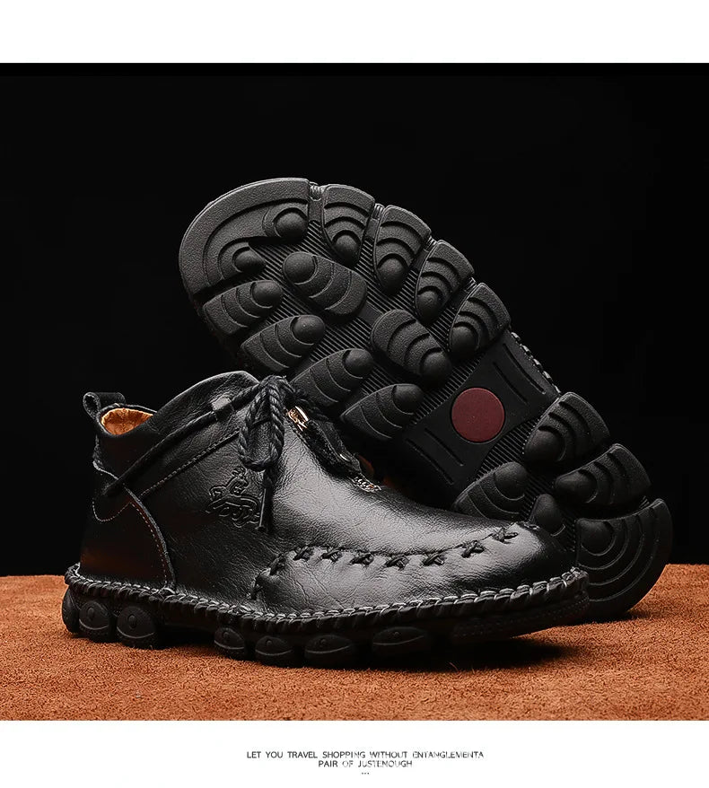 Genuine Leather Shoes Male Luxury High Quality Men Ankle Boots Outdoor Comfortable Casual Shoes Fashion Zip Men Motorcycle Boots