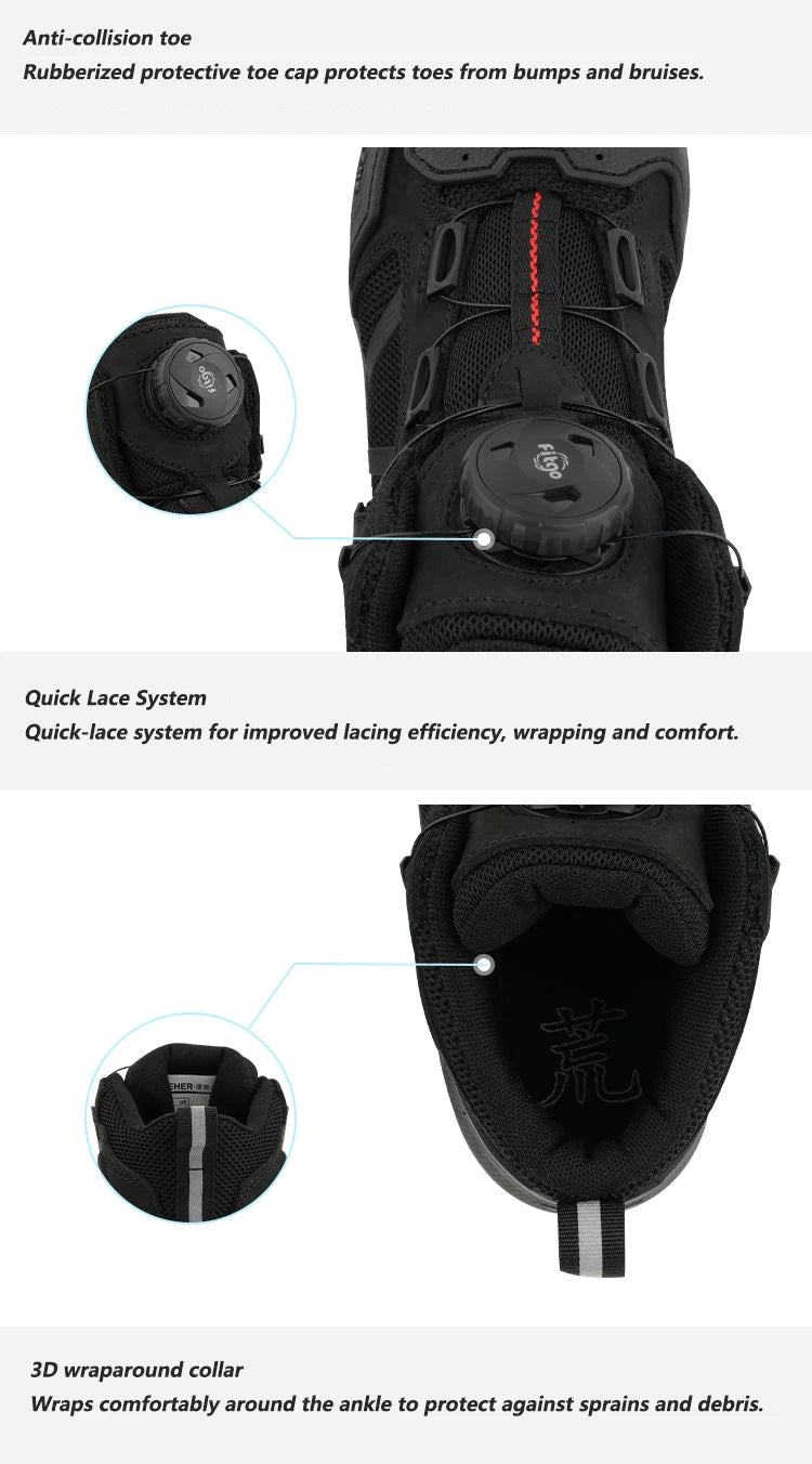 FEHER MQZ Series Motorcycle Boots Breathable Lightweight Non-slip Rotating Lace Up System Hiking Shoes for Riding and Climbing