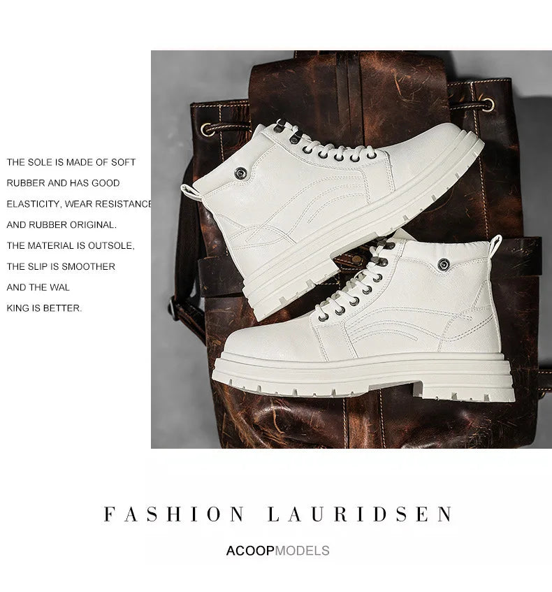 Luxury Men Boots Fashion Designer Motorcycle Boots for Men High Top Leather Casual Shoes Retro British Style Men Ankle Boots New