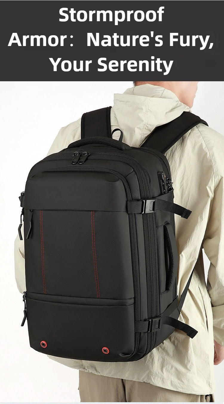 Vacuum Compression Backpack 35L Expandable, Travel Hiking Laptop Bag with Waterproof Cover, Lightweight Daypack for Outdoor