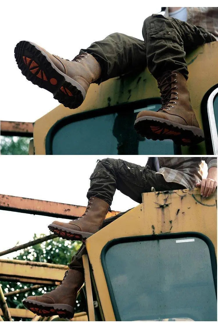 Men's Mid-calf Shoes High Tube Work Shoes Couples Outdoor Motorcycle Boots Large Size Women's Boots Winter Plush Cotton Shoes