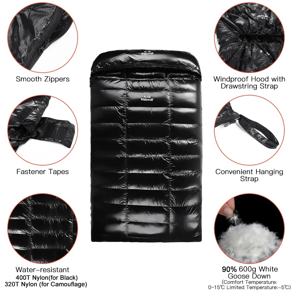 90% White Goose Down Double Sleeping Bag Winter Sleeping Bag Camping Sleeping Pack for Backpacking Camping Hiking Traveling