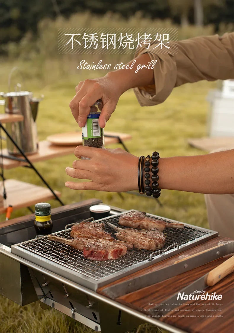 Naturehike-Stainless Steel Folding Barbecue Grill For Home And Outdoor Charcoal Kebabs Smokeless Portable Collapsible Barbecue,L