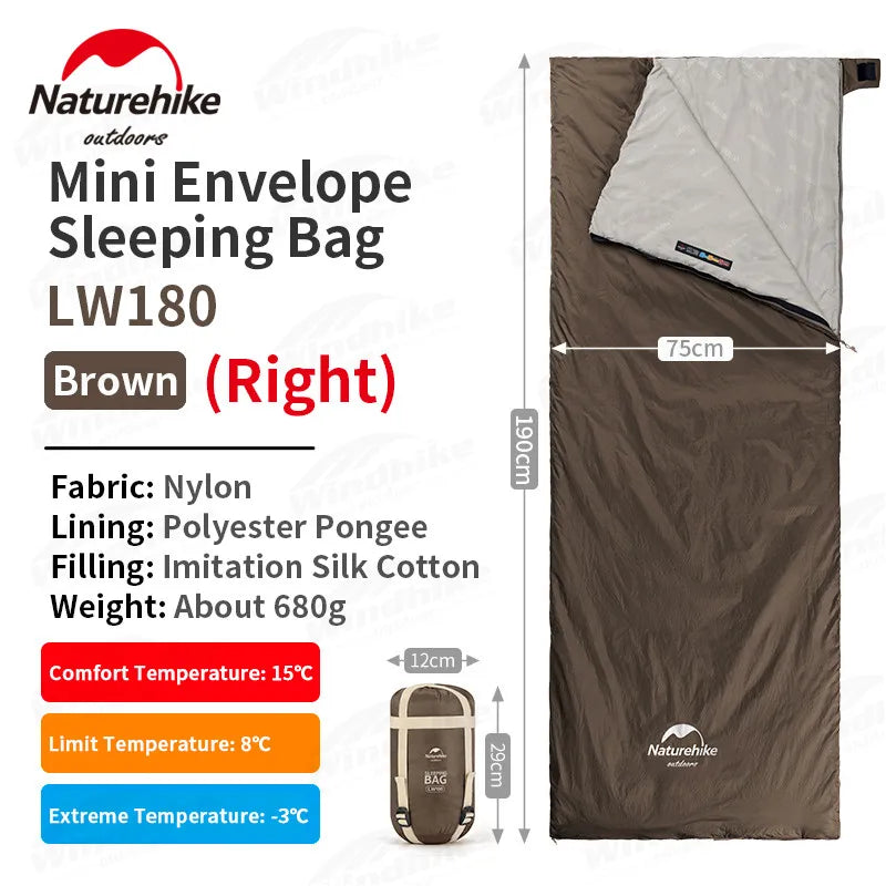 Naturehike LW180 Sleeping Bag Ultralight Summer Cotton Quilt Outdoor Camping Hiking for Single Splicing Envelope Sleeping Bag