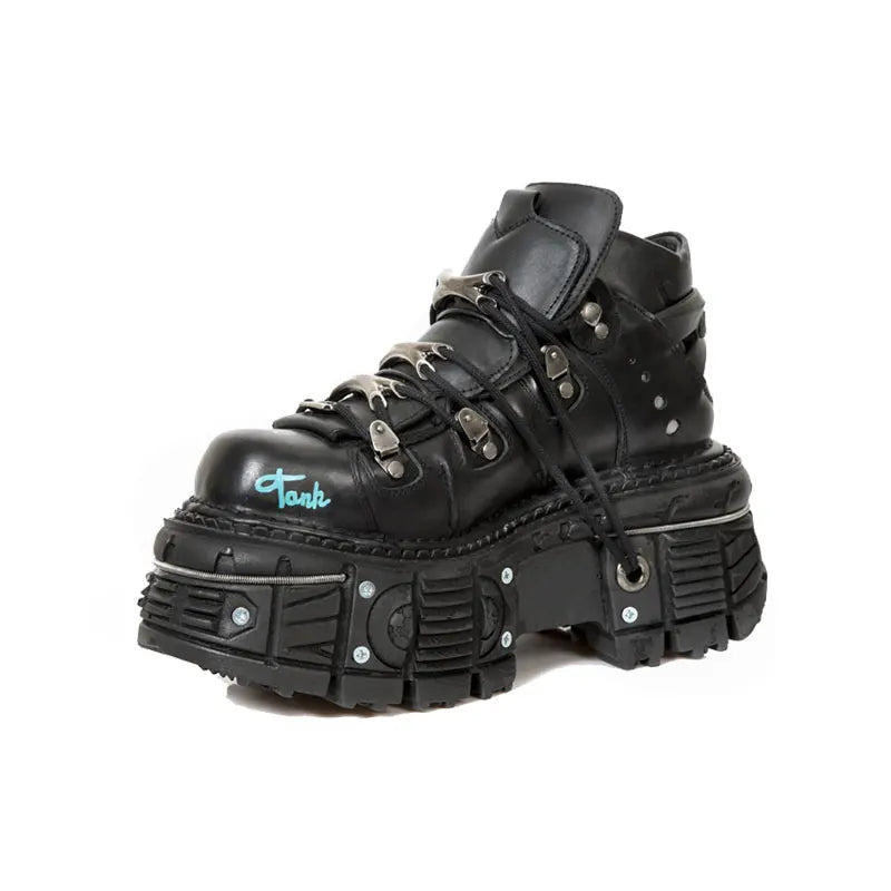 Fashion Men's Genuine Leather Punk New Motorcycle Boots Spanish Tank Metal High-Top Platform Women Handmade Ankle Shoes