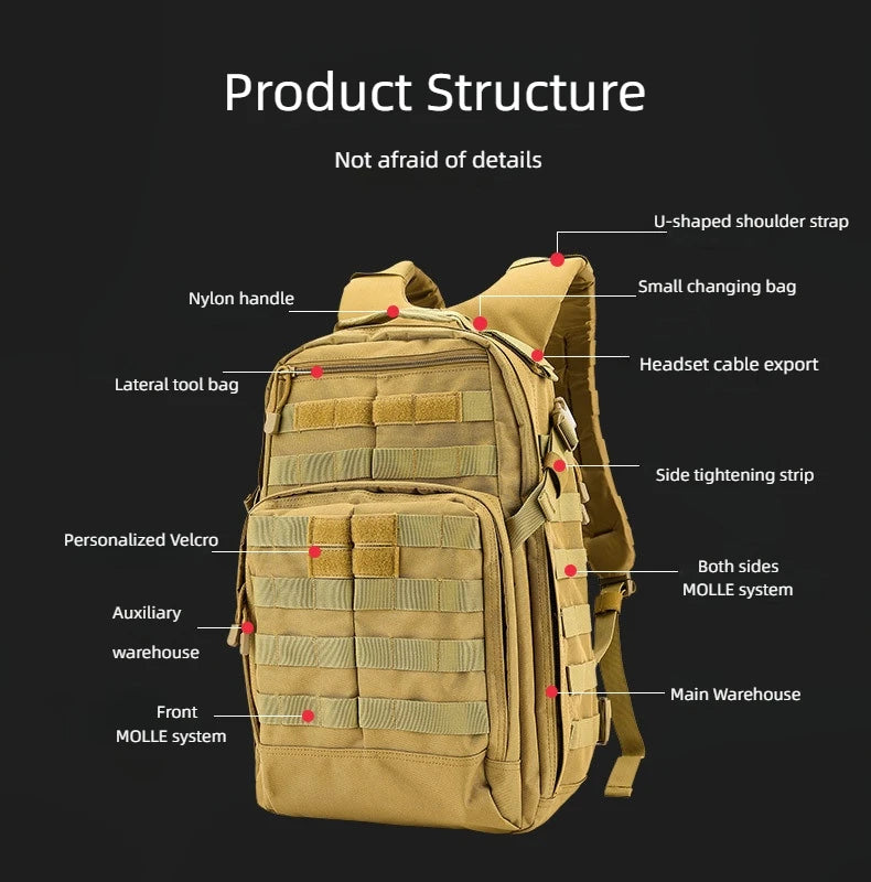 25L Tactical Assault Backpack Classic 12-hour Outdoor Camouflage Sports Backpack Wear-Resistant Oxford Cloth