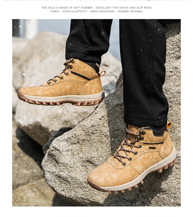 Winter Men Boots Waterproof Leather Plush Super Warm Snow Boots Men Sneakers Outdoor Hiking Boots Men Ankle Boots Big Size 38-48