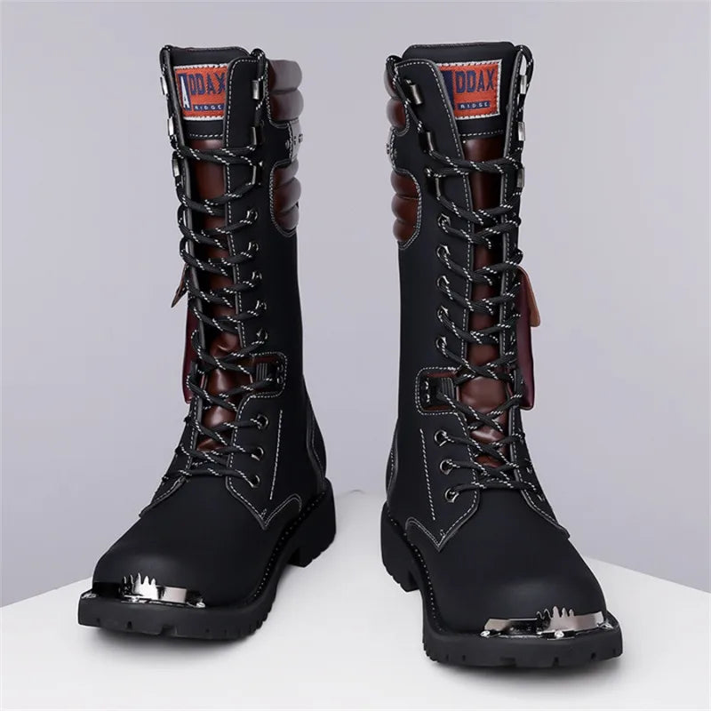 Luxury Brand Men's Mid-calf Boots 2025 New High Top Leather Boots Fashion Motorcycle Boots for Men Trendy Street Punk Boot Botas