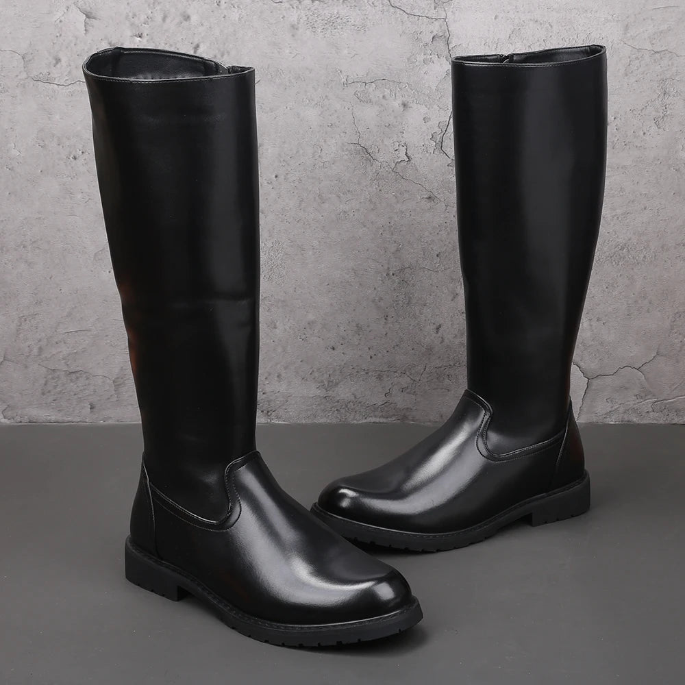 mens casual cosplay performance show high motorcycle boots genuine leather shoes cowboy autumn winter boot long knight botas man