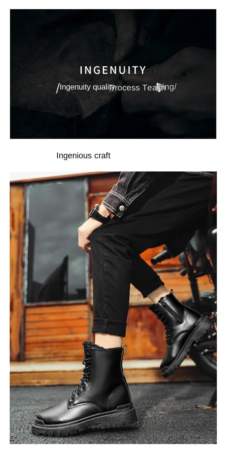 Winter boots For Men Black Boots Casual sneaker shoes men PU Leather Autumn Men's boots Men's safety shoes botas para hombre 안전화