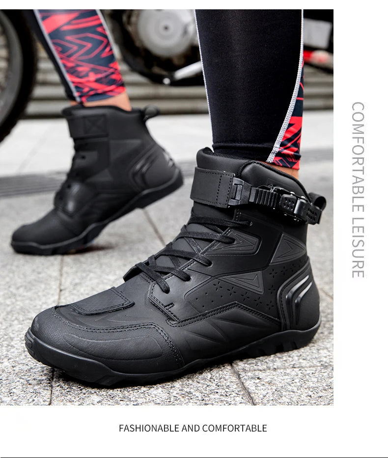 New Motorcycle Boots Men Breathable Motos Riding Boot TPU Protect Men's Motorcycle Shoes Anti Slip Motorbike Ankle Length Boots
