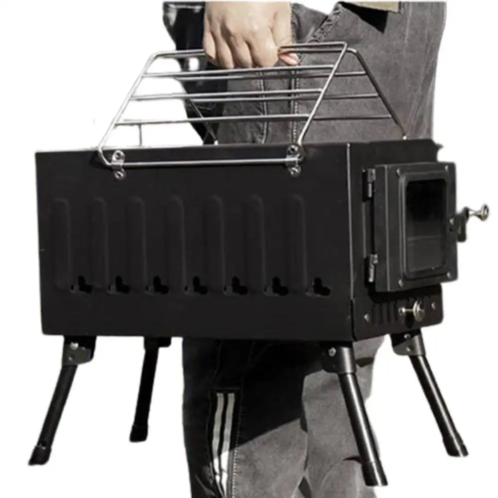 Camping Firewood Stove Portable Tent Wood Burning Stove With Chimney Folding Fire Wood Heater BBQ Stove Grill For Camp Fishing