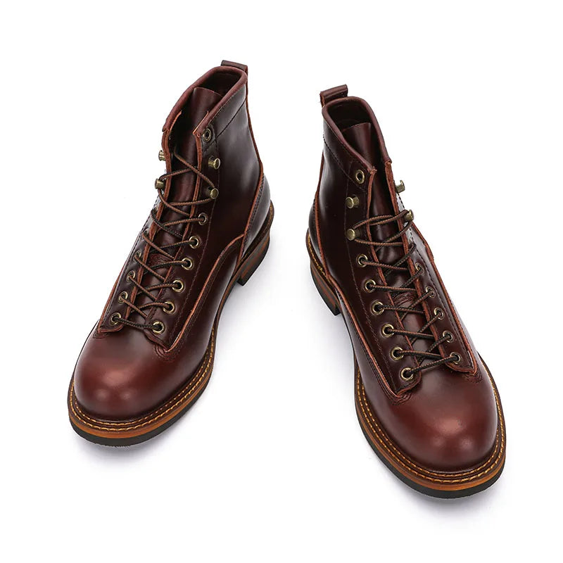 European Short-faced Leather Motorcycle Riding Boots Top Layer Cowhide Men's  Autumn Winter British Trendy Outdoor Shoes Male