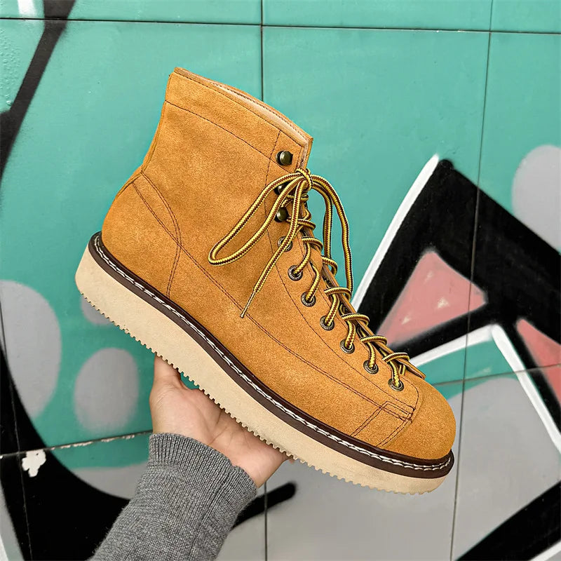 Handmade Top Quality Men Fashion Luxury Real Cow Suede Leather Shoes Tooling Ankle Boots Desert Platform Boots Motorcycle Boots