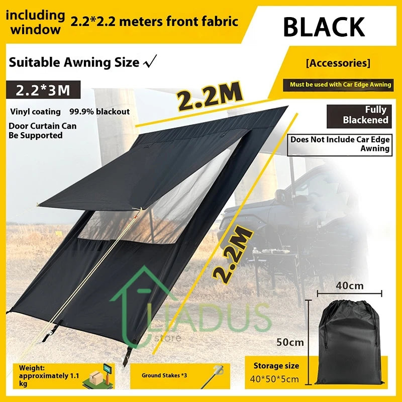Car Side Tent Blackout With Mesh Windows Mounted Awning Waterproof Shelter UV Protection Camping Canopy Portable For Outdoor