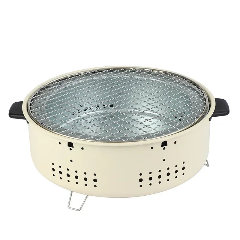 Portable Barbecue Grill Korean Charcoal Stove Stainless Steel Split BBQ Stove Round Non-stick Barbecue Rack for Outdoor Camping