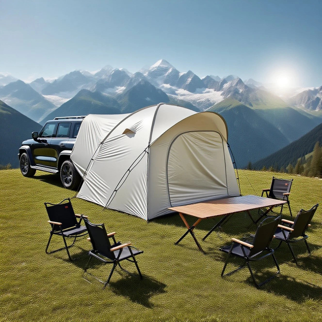3-4 Person SUV Camping Tent PU4000 Waterproof with Mesh Bug Door, Cross-Ventilated Quick-Pitch Design, Built-In Floor