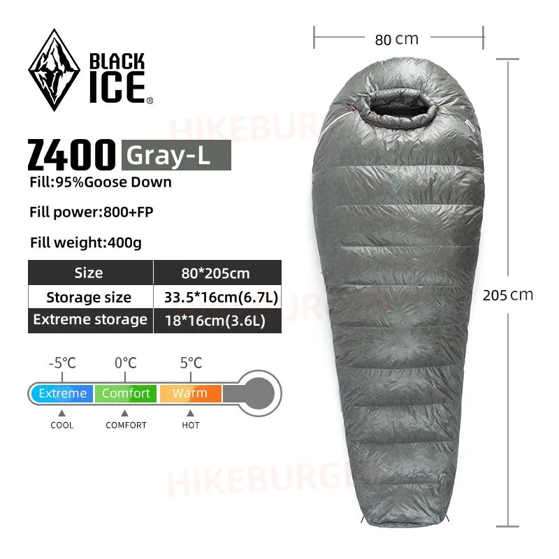 Black Ice Z-series 800FP Outdoor Camping Sleeping Bag Ultralight Coldproof Mummy Goose Down Tent Thickness Sleeping Bag