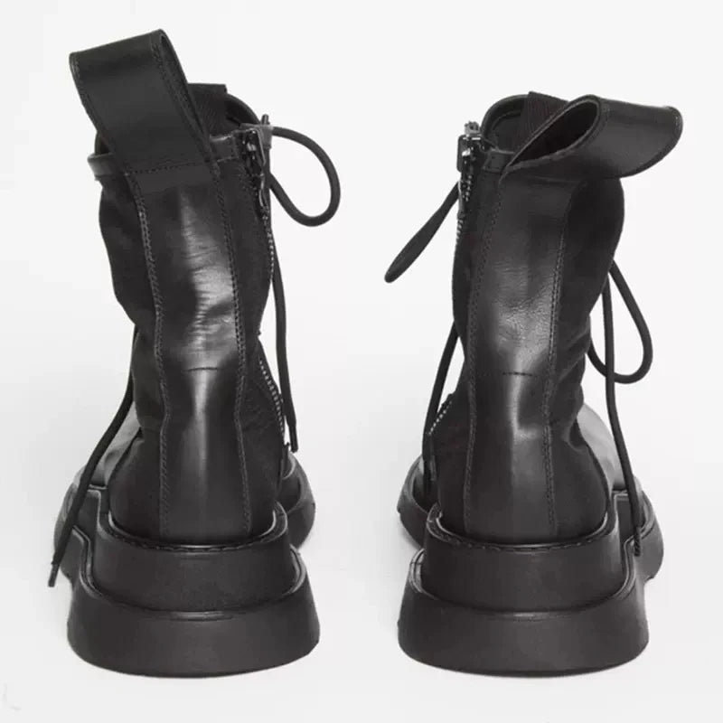 Genuine Leather Men Ankle Boots Punk Cowboy Boots Retro Outdoor High-top Shoes