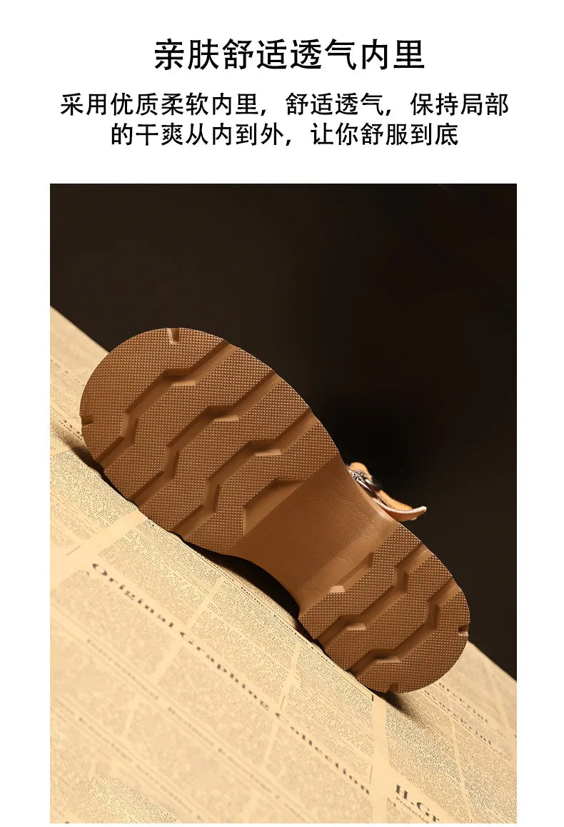 Fujin 9cm Leather Women’s Platform Ankle Boots Booties, Chunky Motorcycle Style Casual Streetwear Fall Winter Fashion Shoes