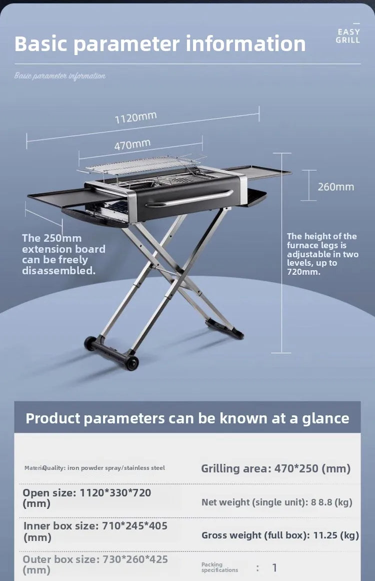 Foldable Charcoal Barbecue Grill Outdoor Portable Large BBQ Stove for Home