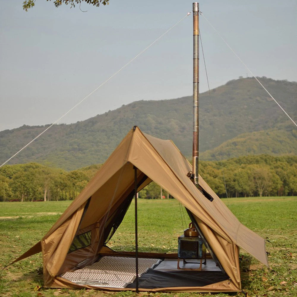 EMER Camping Hot Tent with Chimney Window Outdoor Ultralight Tipi Teepee Tent Pyramid Double Layer Bushcraft 2-Person BC Tent