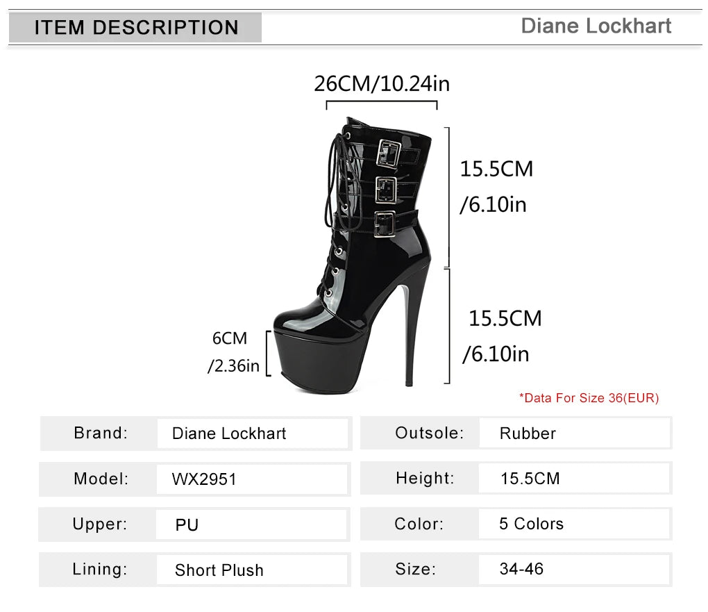 INS Style 15CM Extreme High Heels Platform Boots Lace Up Sexy Pole Dancing Ankle Boots Side Zip Gold Silver  Shoes Fast Shipping