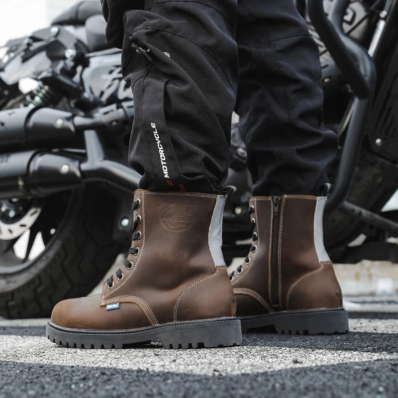 Motorcycle Shoes Men motocross Cruiser Boots Leather Adventure Low Boots Portland Shoes Cowhide Worker Boots for Autumn & Winter