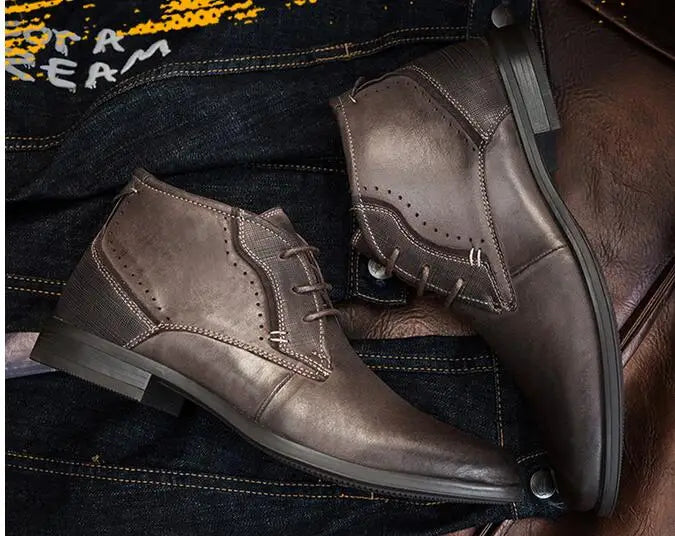 2023 Spring Autumn Ankle Boots Fashion Male Cow Genuine Leather Shoes Lace Up Leisure Leather Boots Motorcycle Shoes Boys A050