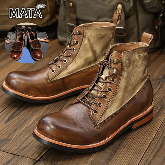 Four Seasons Boots Retro Work Boots Men's Trendy British Motorcycle Shoes Paratrooper Boots Extra Large Size 38-48