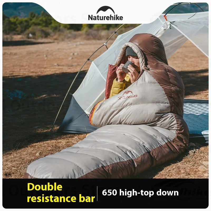 Naturehike Snowbird New Sleeping Bag Winter Duck Down Sleeping Bag Ultralight Camping Sleeping Bag Mummy 650FP Warm -10.8~3.8℃